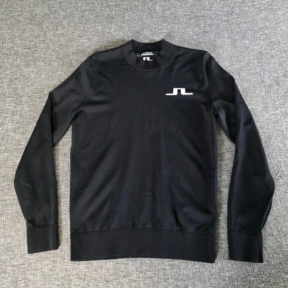 J.Lindeberg Gus Knitted Sweater Mens Small Black Bridge Logo Golf GMKW08963